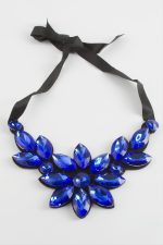 Çiçek Taşlı Yaka Kolye-Mavi - Görsel 2