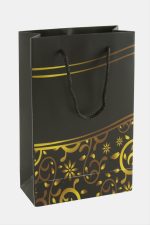 11X17 Çiçek Desenli İpli Karton Çanta 1 Adet-Siyah - Görsel 2