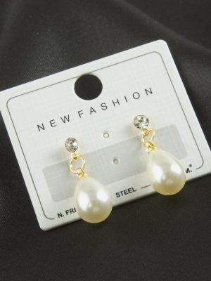 Damla İnci Taşlı Küpe-Gümüş Rengi