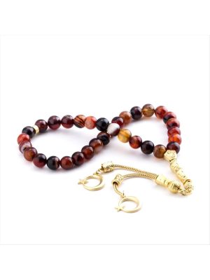 Akik Doğaltaş Tesbih 8 mm-Kahverengi