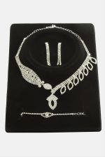 Oval Taşlı Lüks Set Kolye-Gümüş Rengi