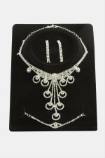 Halka Taşlı Lüks Set Kolye-Gümüş Rengi