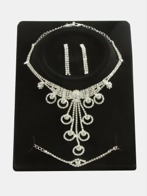 Halka Taşlı Lüks Set Kolye-Gümüş Rengi