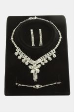 Çiçek Taşlı Lüks Set Kolye-Gümüş Rengi