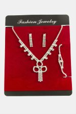 Göz Taşlı Lüks Suyolu Set Kolye-Gümüş Rengi