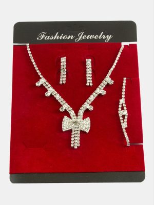 Fiyong Taşlı Lüks Suyolu Set Kolye-Gümüş Rengi