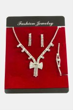 Fiyong Taşlı Lüks Suyolu Set Kolye-Gümüş Rengi - Görsel 2