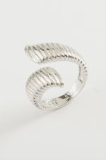 Oval Çizgili Metal Yüzük-Gümüş Rengi - Görsel 2