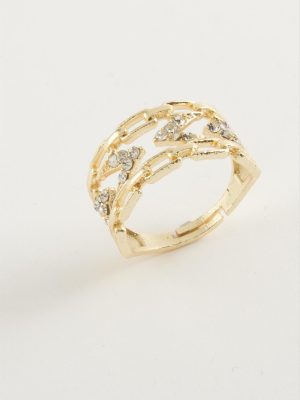 Zincir Şekilli Zirkon Taşlı Yüzük-Gümüş Rengi