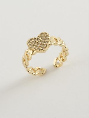 Kalp Zirkon Taşlı Yüzük-Sarı