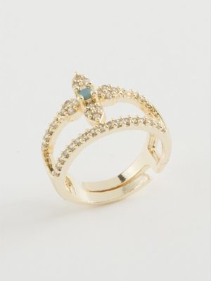 Çiçek Zirkon Taşlı Yüzük-Sarı