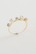 Oval Renkli Taşlı Yüzük-Gümüş Rengi