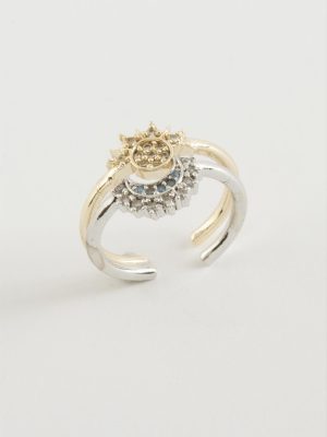 Güneş Hilal Zirkon Taşlı Yüzük 2 Adet-Sarı