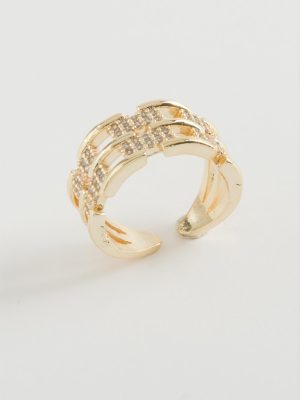 Zincir Şekilli Zirkon Taşlı Yüzük-Gümüş Rengi