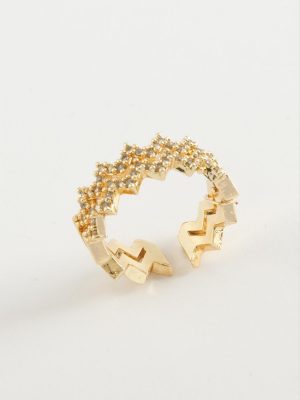 Zikzak Zirkon Taşlı Yüzük-Gümüş Rengi