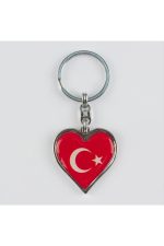 Ay Yıldız Kalp Figürlü Metal Anahtarlık-Kırmızı