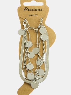 Pullu İtlayan Zincirli Lüks Halhal-Gümüş Rengi