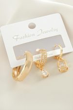 3 Adet Baget Zirkon Taşlı Küpe-Sarı - Görsel 2