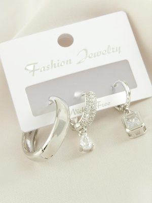 3 Adet Baget Zirkon Taşlı Küpe-Sarı