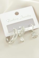 3 Adet Baget Zirkon Taşlı Küpe-Gümüş Rengi