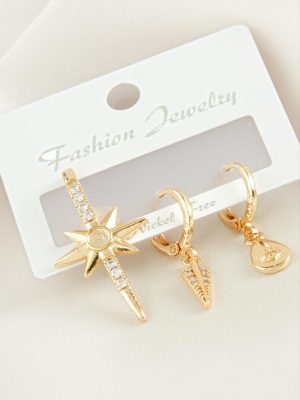 3 Adet Yıldız Zirkon Taşlı Küpe-Gümüş Rengi