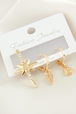 3 Adet Yıldız Zirkon Taşlı Küpe-Sarı - Görsel 2