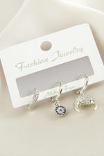 3 Adet Hilal Zirkon Taşlı Küpe-Gümüş Rengi - Görsel 2