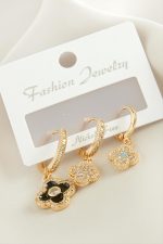 3 Adet Çiçek Zirkon Taşlı Küpe-Sarı - Görsel 2