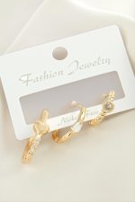 3 Adet Kalp Zirkon Taşlı Küpe-Sarı - Görsel 2