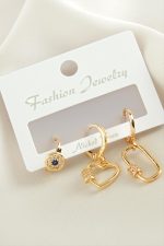 3 Adet Kalp Zirkon Taşlı Küpe-Sarı - Görsel 2