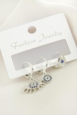 3 Adet Göz Nazar Zirkon Taşlı Küpe-Gümüş Rengi - Görsel 2