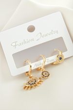 3 Adet Göz Nazar Zirkon Taşlı Küpe-Sarı - Görsel 2