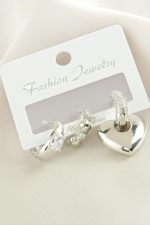 3 Adet Kalp  Zirkon Taşlı Küpe-Gümüş Rengi - Görsel 2