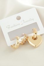 3 Adet Kalp Zirkon Taşlı Küpe-Sarı