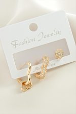 3 Adet Kalp Zirkon Taşlı Küpe-Sarı - Görsel 2