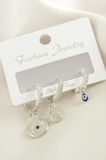 3 Adet Göz Zirkon Taşlı Küpe-Gümüş Rengi