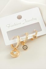 3 Adet Göz Zirkon Taşlı Küpe-Sarı