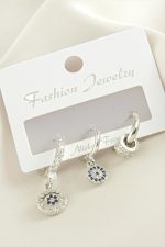 3 Adet Nazar Zirkon Taşlı Küpe-Sarı