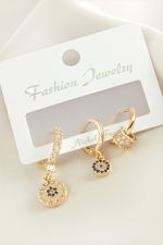 3 Adet Nazar Zirkon Taşlı Küpe-Sarı - Görsel 2