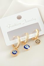 3 Adet Nazar Zirkon Taşlı Küpe-Gümüş Rengi