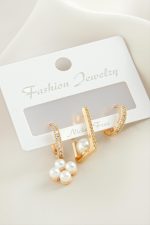 3 Adet Çiçek İnci Zirkon Taşlı Küpe-Sarı