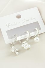 3 Adet Çiçek İnci Zirkon Taşlı Küpe-Sarı