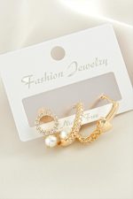 3 Adet Kalp İnci Zirkon Taşlı Küpe-Gümüş Rengi