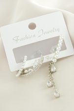 3 Adet İnci Zirkon Taşlı Küpe-Gümüş Rengi - Görsel 2