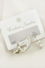 3 Adet Dorika İnci Zirkon Taşlı Küpe-Gümüş Rengi - Görsel 2