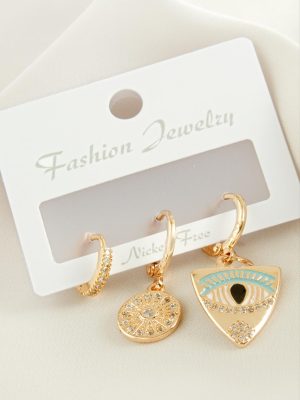 3 Adet Göz Zirkon Taşlı Küpe-Gümüş Rengi