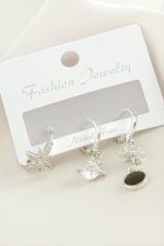 3 Adet Yıldız Zirkon Taşlı Küpe-Gümüş Rengi - Görsel 2