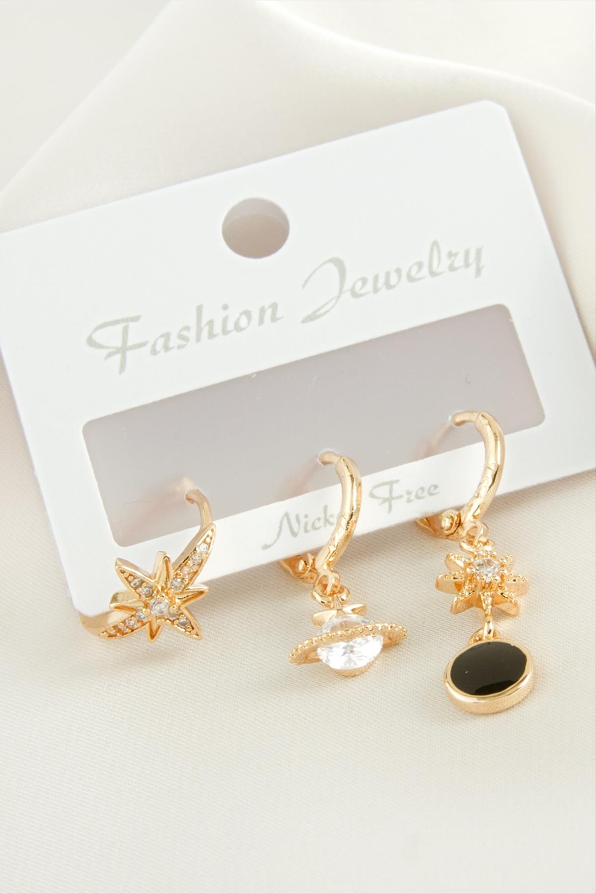 1207443_3-adet-yildiz-zirkon-tasli-kupe-d-067d.jpg 3 Adet Yıldız Zirkon Taşlı Küpe-Gümüş Rengi - Görsel 1