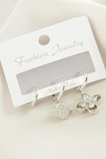 3 Adet Çiçek Zirkon Taşlı Küpe-Gümüş Rengi - Görsel 2