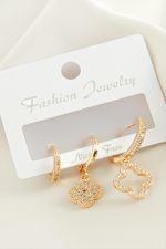 3 Adet Çiçek Zirkon Taşlı Küpe-Sarı